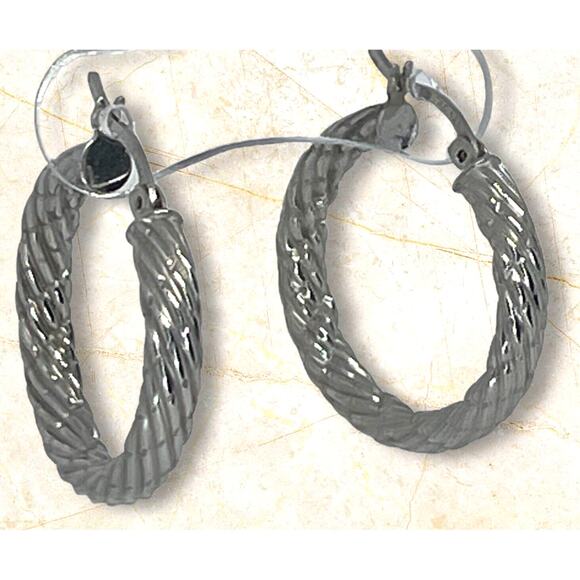 Sterling Silver Textured Rope Hoop Earrings Style Women's Fashion Chic Trendy - Picture 9 of 10